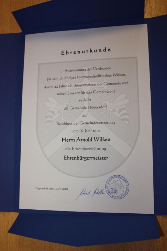 Bild: Arnold Wilken Ehrenbuergermeister 2010